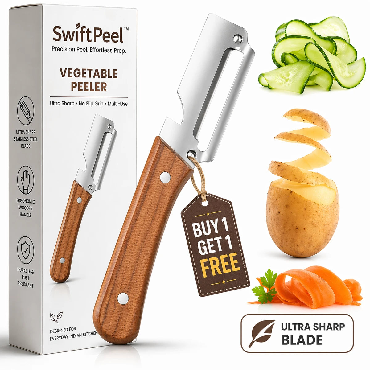 SwiftPeel™ Stainless Steel Peeler – Effortless Zero-Waste Cutting in Seconds (Buy 1 Get 1 Free)