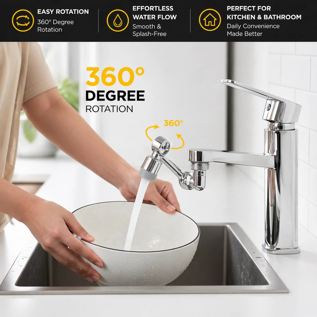 TapFlow™ 360 Splash-Free Extender - Rotating Faucet &Tap Extender Made of Stainless Steel (Buy 1 Get 1 Free)
