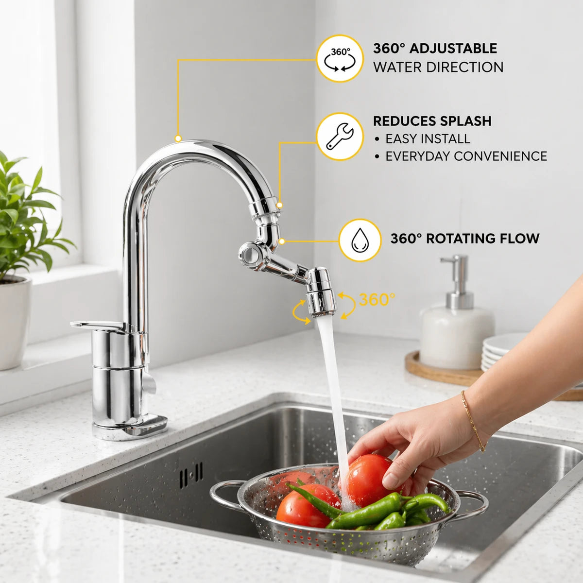 TapFlow™ 360 Splash-Free Extender - Rotating Faucet &Tap Extender Made of Stainless Steel (Buy 1 Get 1 Free)