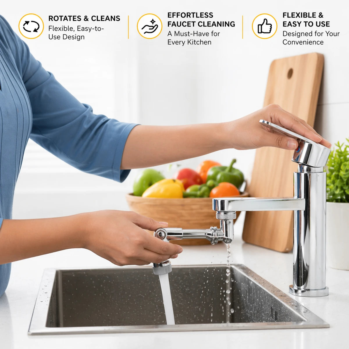 TapFlow™ 360 Splash-Free Extender - Rotating Faucet &Tap Extender Made of Stainless Steel (Buy 1 Get 1 Free)