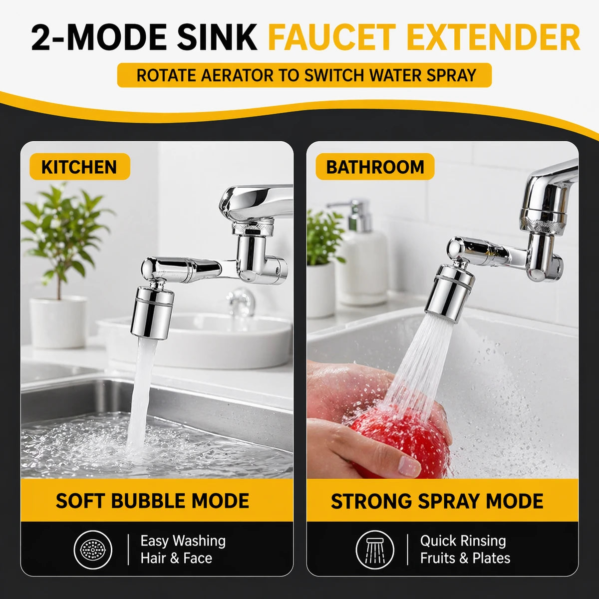 TapFlow™ 360 Splash-Free Extender - Rotating Faucet &Tap Extender Made of Stainless Steel (Buy 1 Get 1 Free)